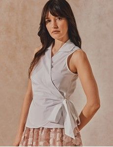 White Cotton Stretch Wrap Sleeveless Boutique Shirt-preview1