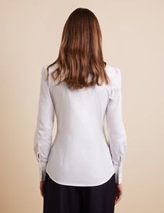 Fitted White Open Frill Collar Shirt
