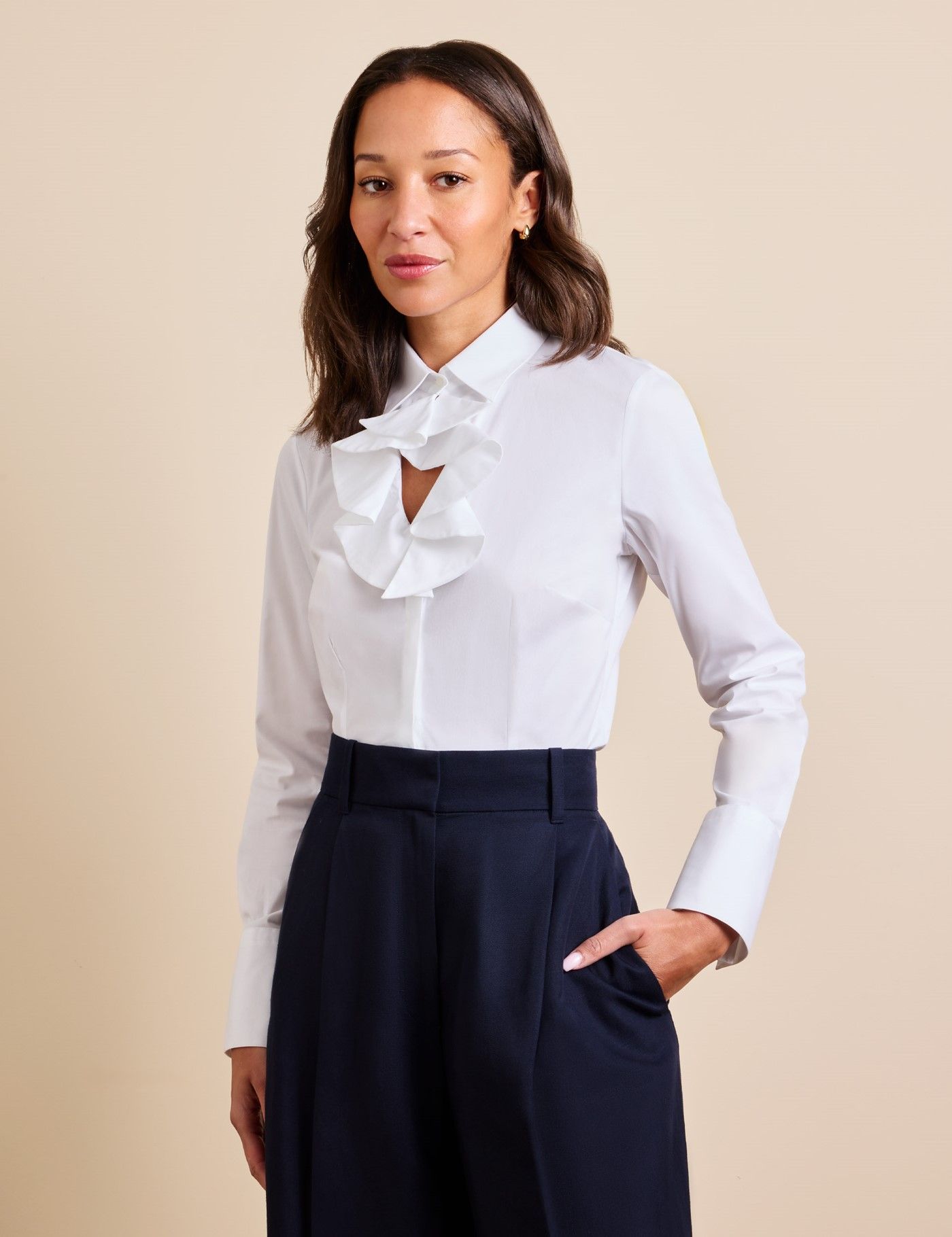 Semi-Fitted White & Blue Butcher Stripe Shirt