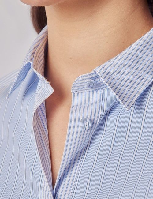 Blue & White Stripe Cotton Boutique Shirt -  Bib Front-preview