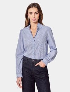 Blue & White Stripe Ruffle Boutique Shirt