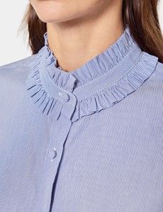 Blue & White Stripe Ruffle Boutique Shirt