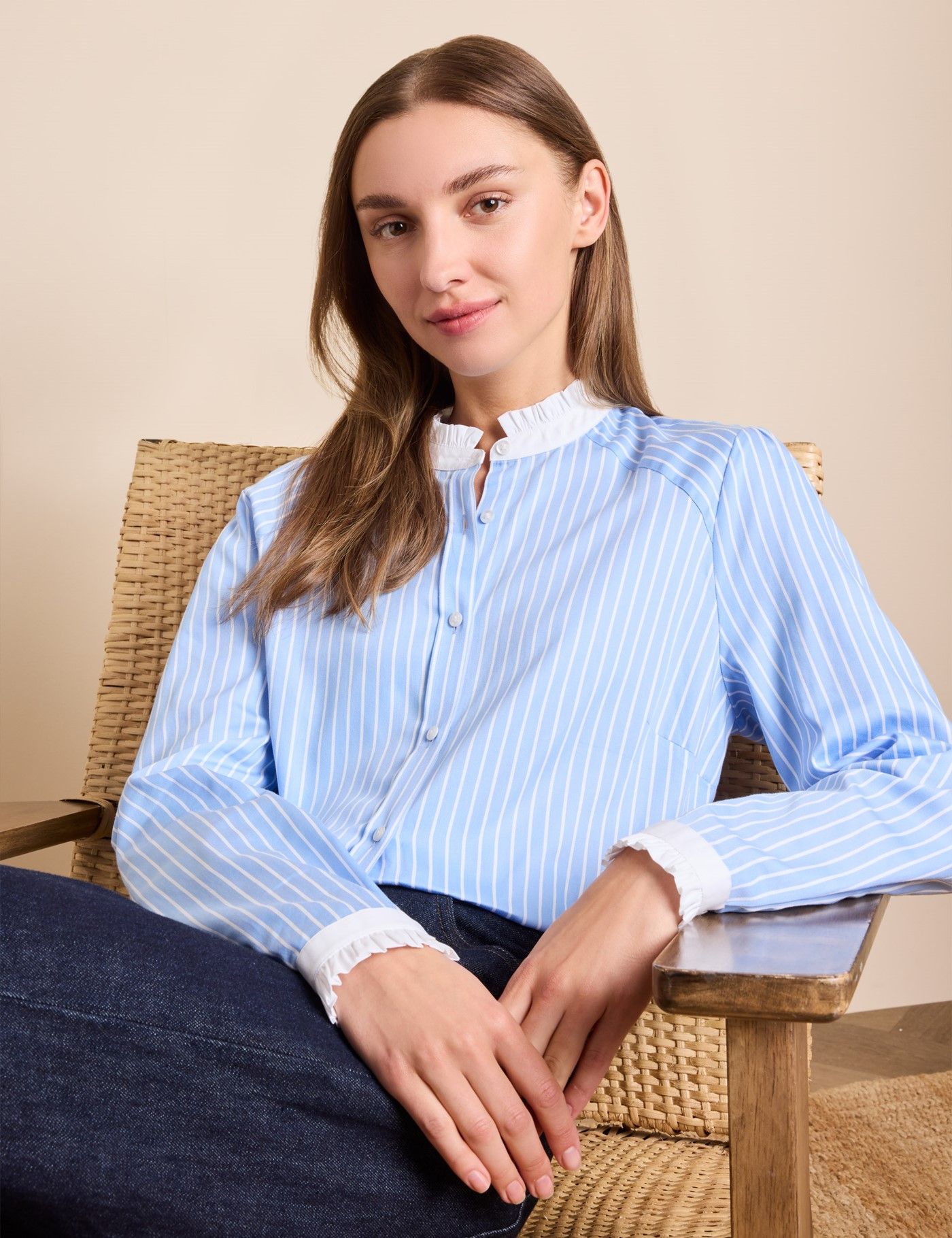 Women's Fitted Blue & White Bengal Stripe Shirt