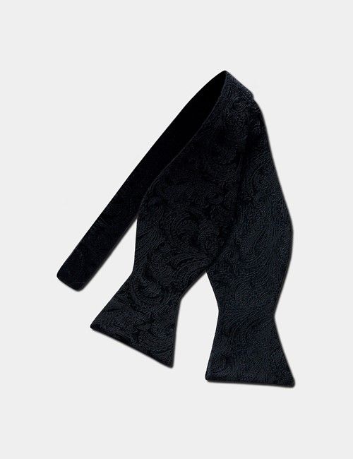 Black Paisley Silk Bow Tie - Self Tie
