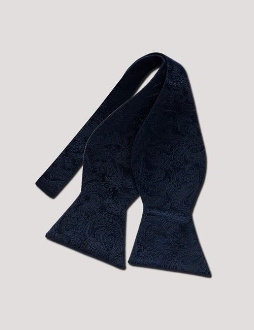 Navy Paisley Silk Bow Tie - Self Tie