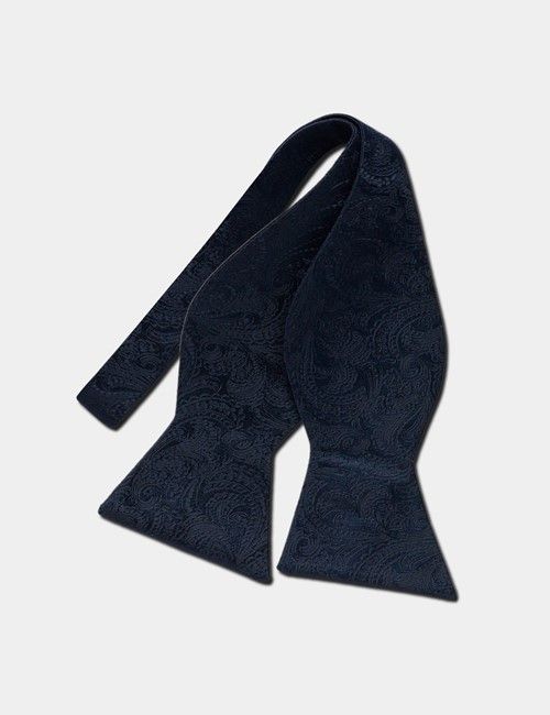 Navy Paisley Silk Bow Tie - Self Tie