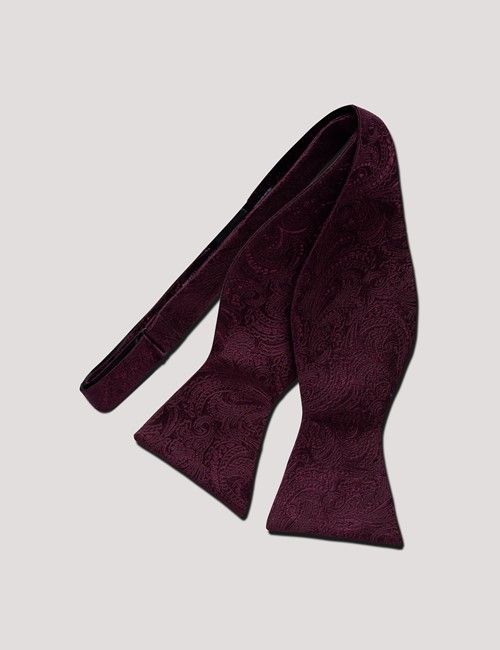 Burgundy Paisley Silk Bow Tie - Self Tie