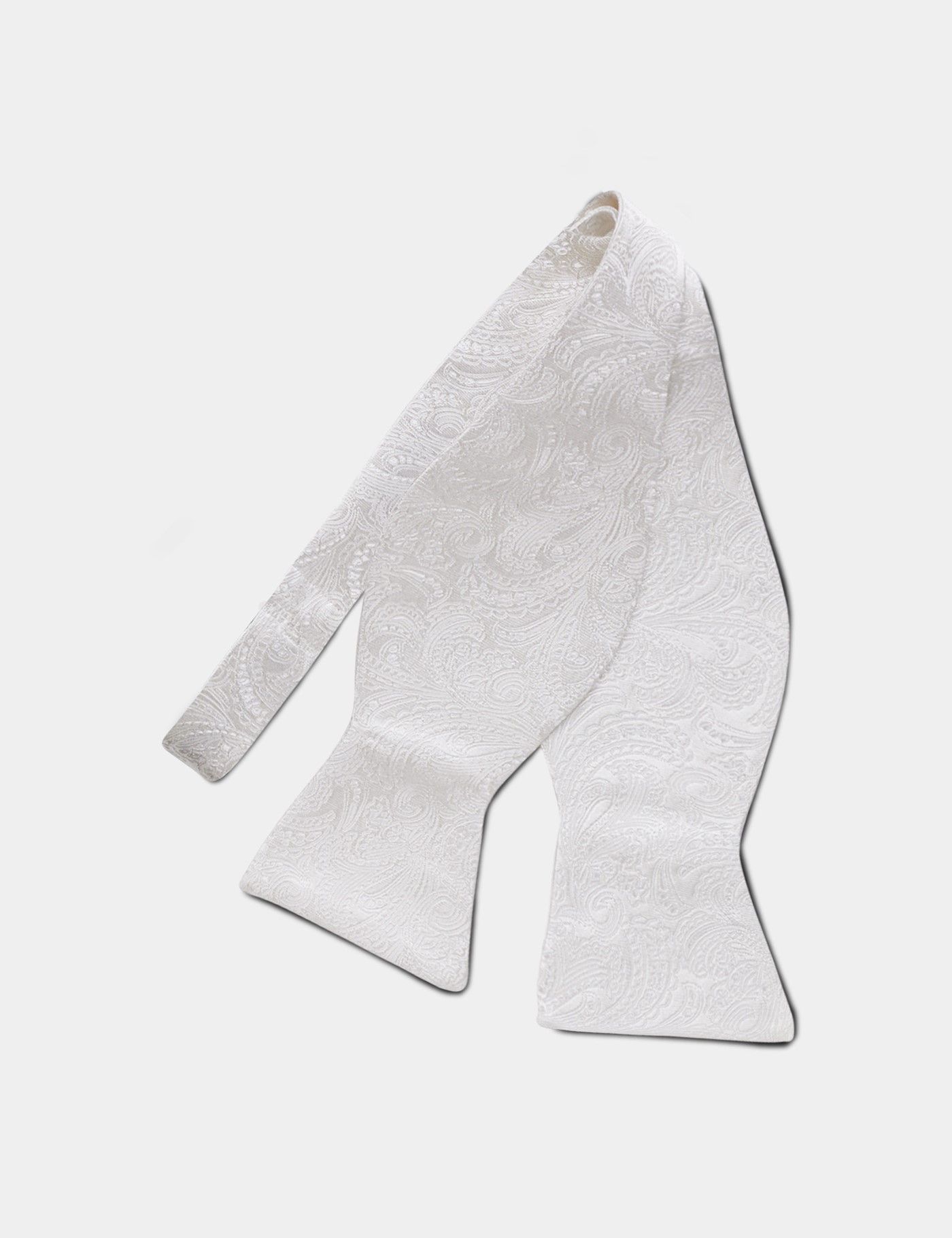 White Paisley Silk Bow Tie - Self Tie