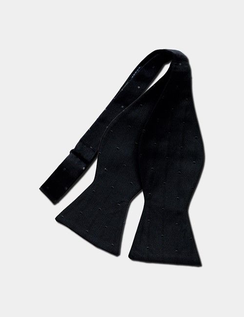 Black Tonal Spot Repp Silk Bow Tie - Self Tie