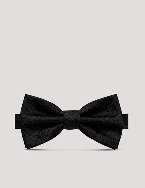Black Jacquard Paisley Silk Bow Tie – Ready Tied