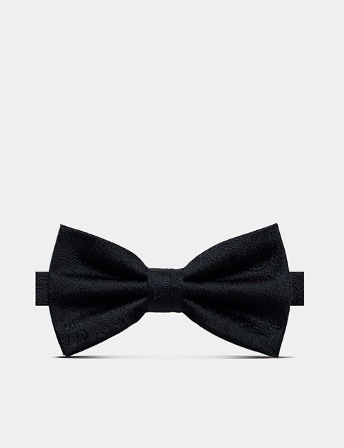 Black Jacquard Paisley Silk Bow Tie – Ready Tied 