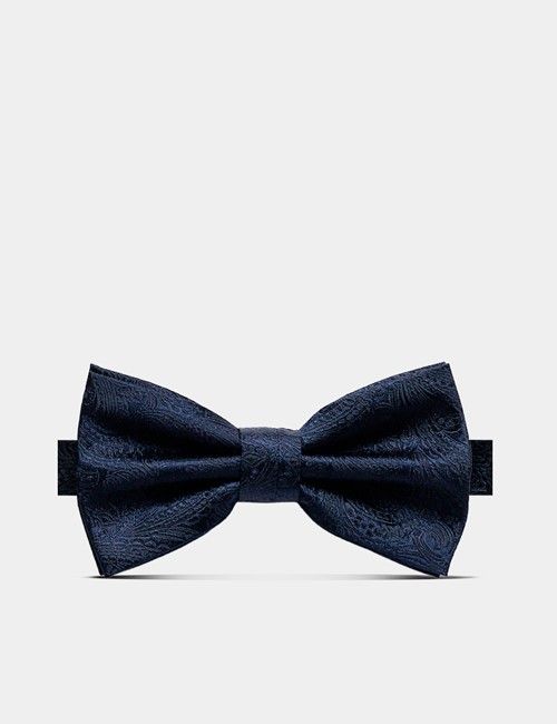 Navy Jacquard Paisley Silk Bow Tie – Ready Tied