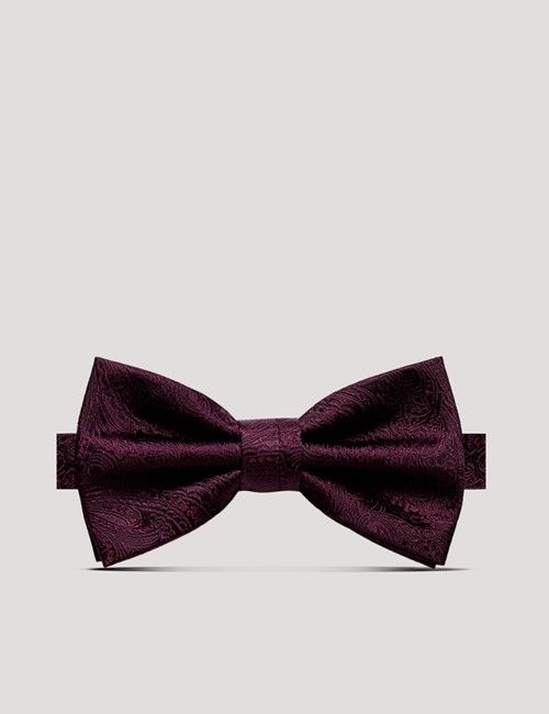 Burgundy Jacquard Paisley Silk Bow Tie – Ready Tied 