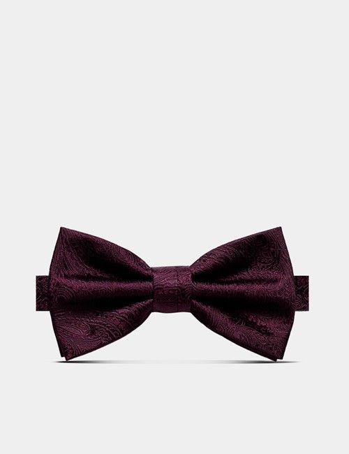Burgundy Jacquard Paisley Silk Bow Tie – Ready Tied 