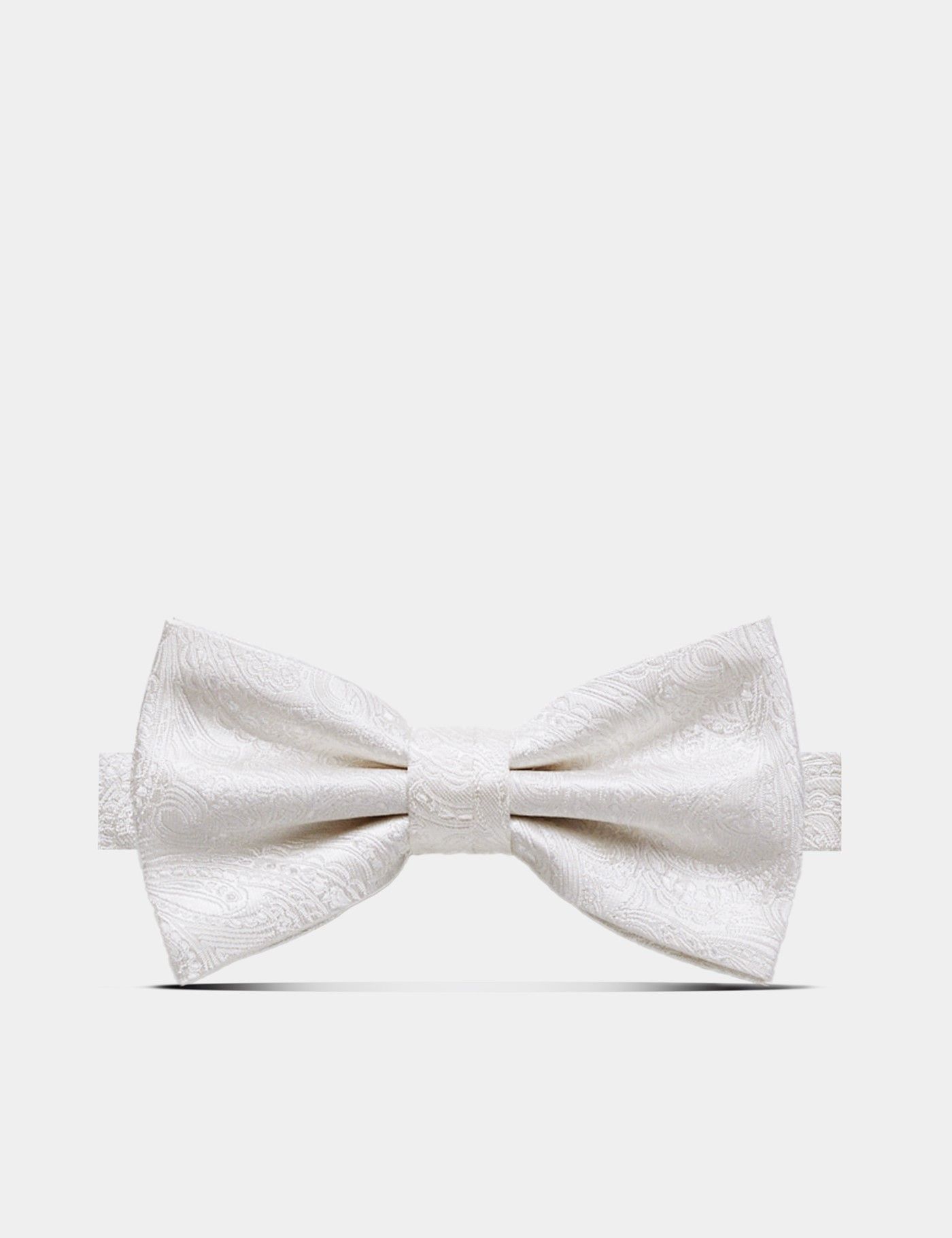 White Jacquard Paisley Silk Bow Tie – Ready Tied