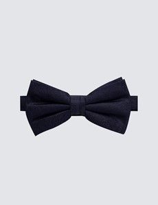 Navy Jacquard Paisley Silk Bow Tie - Ready Tied