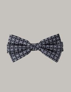 Black & White Geometric Silk Bow Tie - Ready Tied