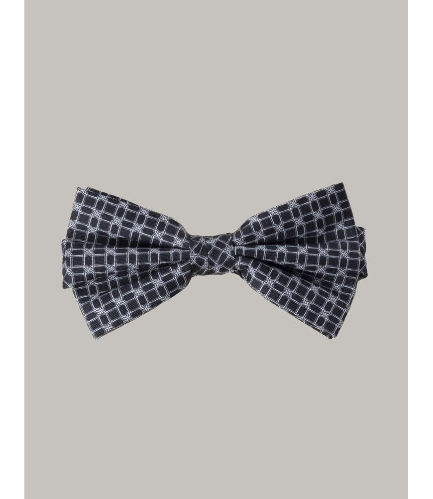 Men's Black & White Geometric Silk Bow Tie - Ready Tied