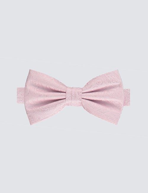 Light Pink Jacquard Paisley Silk Bow Tie - Ready Tied