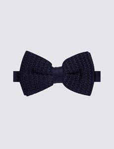 Navy Knitted Silk Bow Tie - Ready Tied
