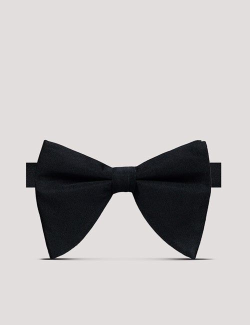 Black Repp Silk Large Bow Tie – Ready Tied