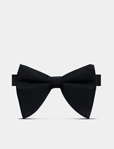 Black Repp Silk Large Bow Tie – Ready Tied