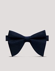 Navy Repp Silk Large Bow Tie – Ready Tied