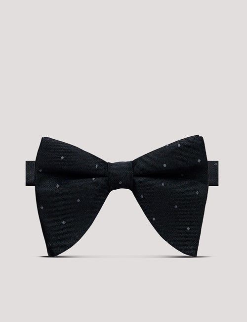 Black Tonal Spot Repp Silk Large Bow Tie – Ready Tied