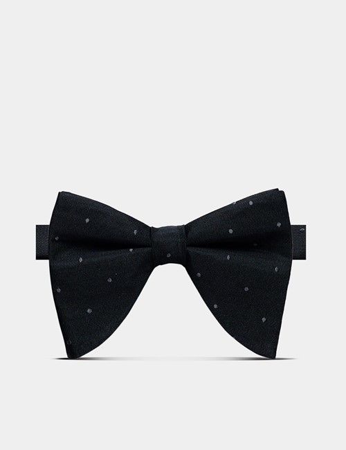 Black Tonal Spot Repp Silk Large Bow Tie – Ready Tied