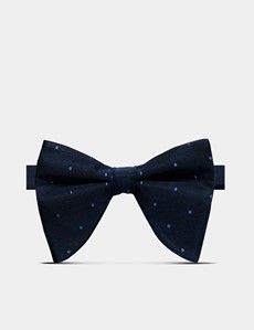 Navy Tonal Spot Repp Silk Large Bow Tie – Ready Tied