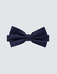 Navy Silk Bow Tie - Ready Tied