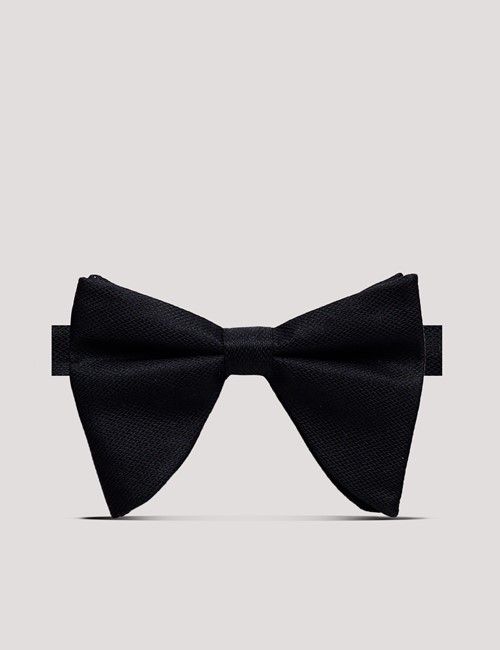Black Spun Silk Large Bow Tie – Ready Tied