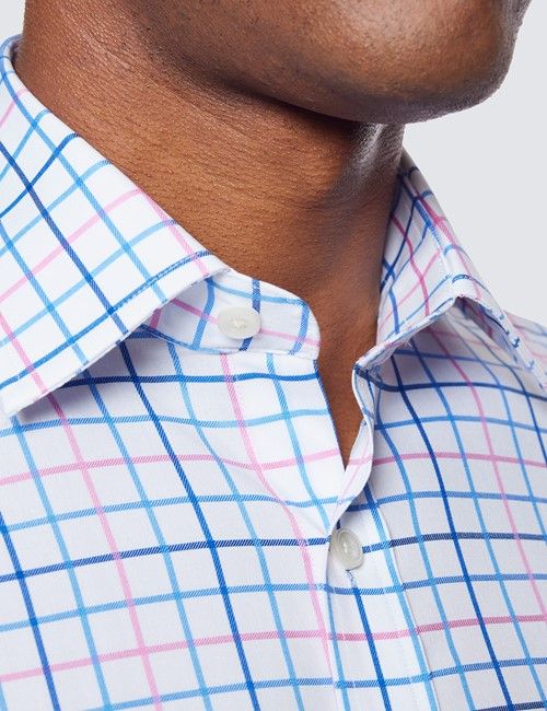 Pink & Blue Multi Check Tailored Fit Short Sleeve Shirt – Chest Pocket-preview