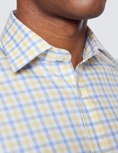 Blue & Yellow Multi Check Tailored Fit Short Sleeve Shirt – Chest Pocket-preview1