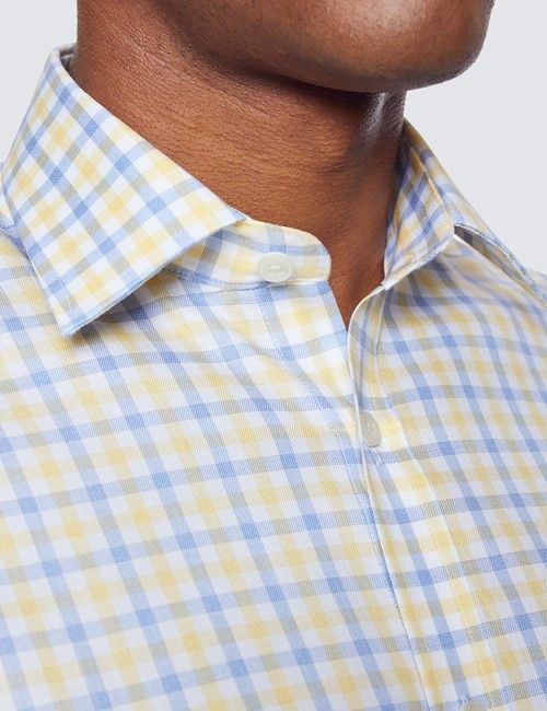 Blue & Yellow Multi Check Tailored Fit Short Sleeve Shirt – Chest Pocket-preview