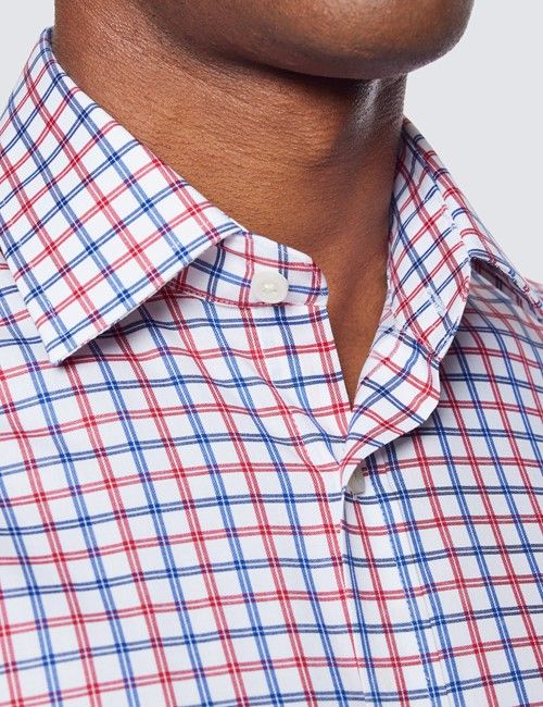 Red & Navy Multi Check Tailored Fit Short Sleeve Shirt – Chest Pocket-preview