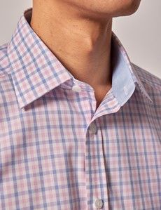 Non-Iron Pink & Blue Multi Check Tailored Fit Short Sleeve Shirt – Chest Pocket-preview1