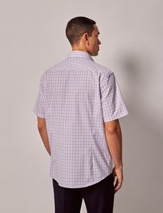 Non-Iron Pink & Blue Multi Check Tailored Fit Short Sleeve Shirt – Chest Pocket-preview3