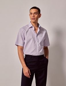 Non-Iron Pink & Blue Multi Check Tailored Fit Short Sleeve Shirt – Chest Pocket-preview4