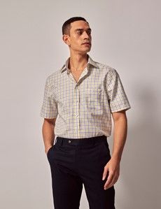 Non-Iron Blue & Yellow Check Tailored Short Sleeve Shirt – Chest Pocket-preview2