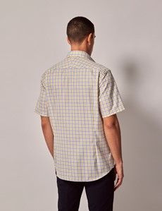 Non-Iron Blue & Yellow Check Tailored Short Sleeve Shirt – Chest Pocket-preview4