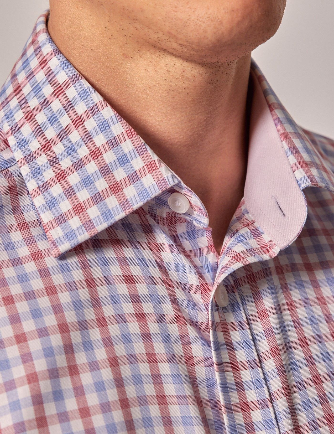 Tailored Fit Red & Blue Check Non-Iron Shirt - Short Sleeve - Chest Pocket-preview