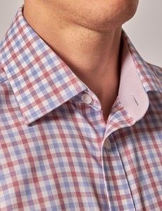 Non-Iron Red & Blue Check Tailored Short Sleeve Shirt – Chest Pocket-preview1