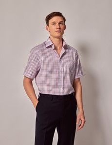 Non-Iron Red & Blue Check Tailored Short Sleeve Shirt – Chest Pocket-preview2