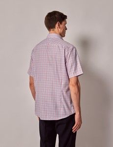 Non-Iron Red & Blue Check Tailored Short Sleeve Shirt – Chest Pocket-preview4