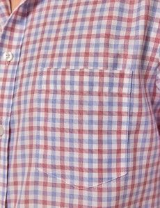 Non-Iron Red & Blue Check Tailored Short Sleeve Shirt – Chest Pocket-preview3