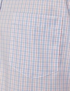 Tailored Fit Blue & Red Check Non-Iron Shirt - Short Sleeve - Chest Pocket