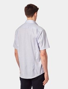 Tailored Fit Blue & Red Check Non-Iron Shirt - Short Sleeve - Chest Pocket