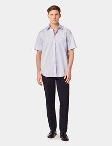 Tailored Fit Blue & Red Check Non-Iron Shirt - Short Sleeve - Chest Pocket