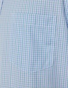 Tailored Fit Blue & White Check Non-Iron Shirt - Short Sleeve - Chest Pocket